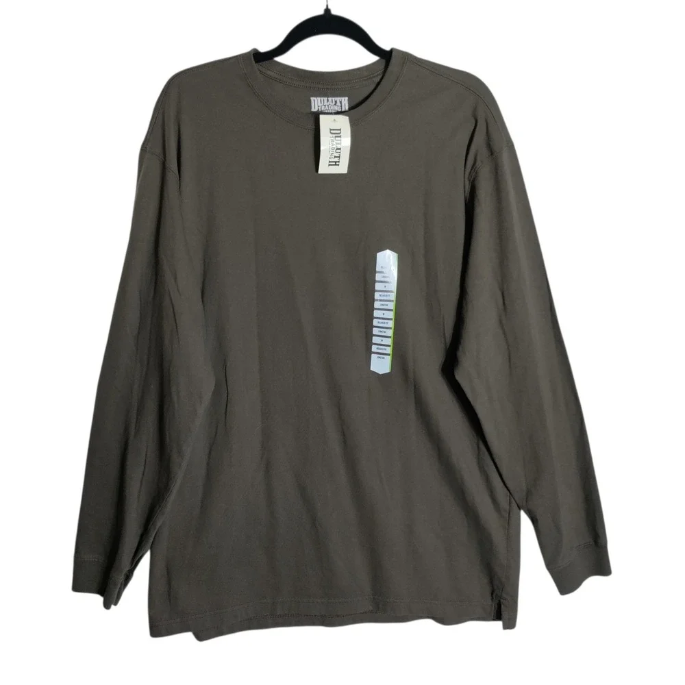 Duluth‎ Trading Co Mens Longtail T Relaxed Fit Long Sleeve Cotton Shirt Brown M